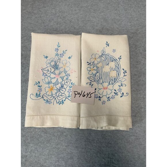 Vintage Hand-Embroidered Floral Linen Finger Towel Set Delicate Patterns & Soft - Picture 10 of 10